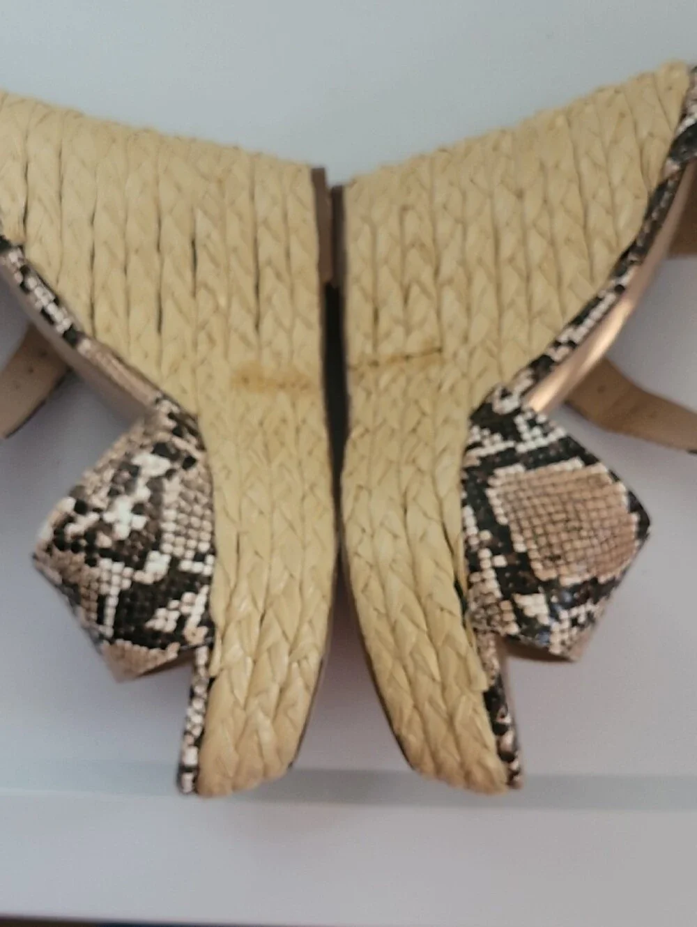 Neutral Snake-Print Platform Wedge Sandals with Gold Buckle Lemon Drop 8.5